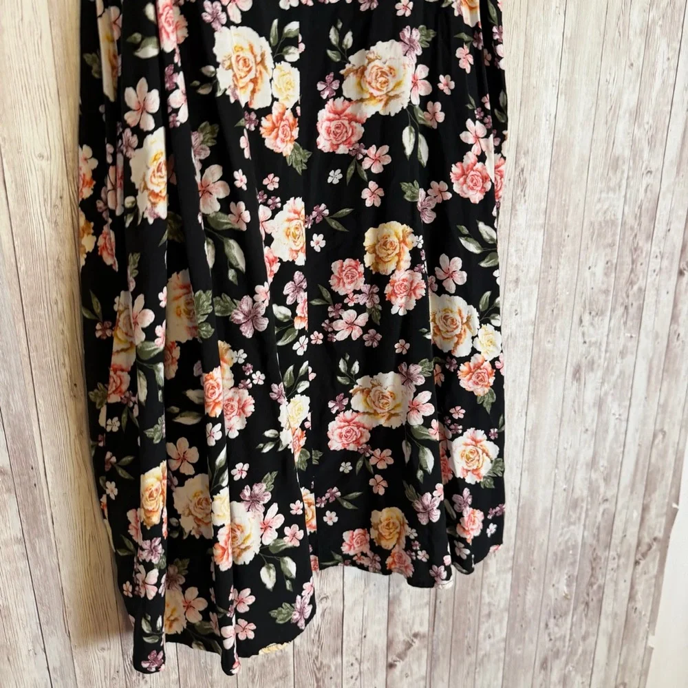 Torrid Black Floral Challis Trapeze Dress Pockets - Picture 5 of 8